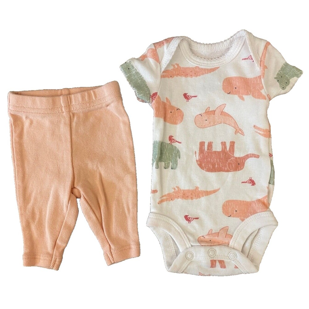 Carters Baby Girl Preemie 2 Piece Outfit Bodysuit Reborn Doll Clothes Animals - Picture 1 of 4